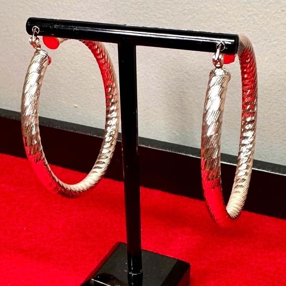 Rose Gold Tone Diamond-Cut Twist Hoop Earrings 2" Large Statement Lightweight